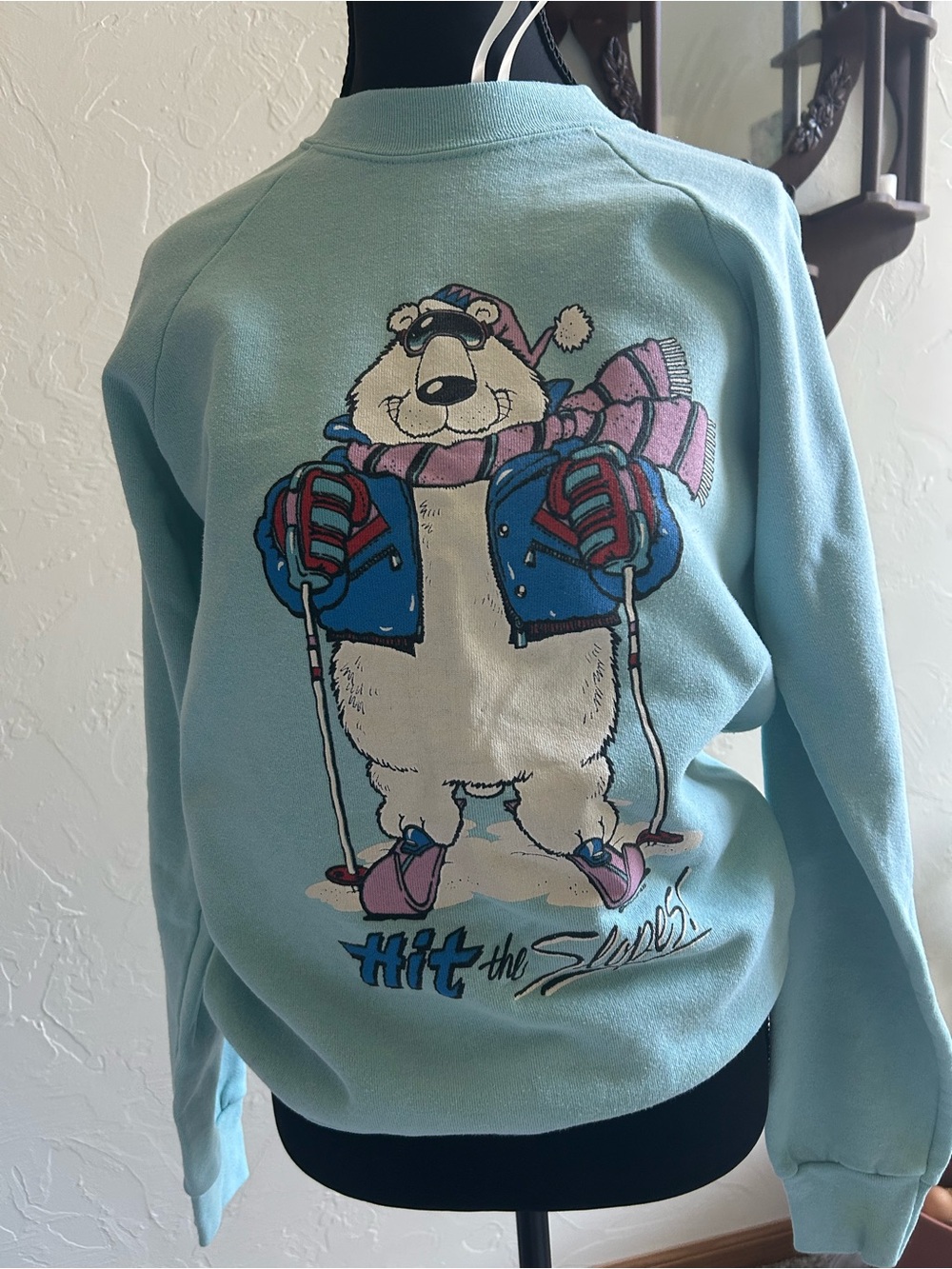Light Blue Polar Bear Ski Crewneck Sweater